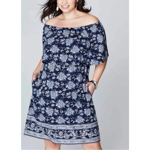 J. Jill Dress Off The Shoulder Blue Floral dress